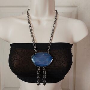 Jones New York Gunmetal Tone Statement Necklace With Tasseled Oversized Pendant